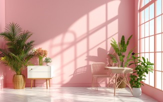 Minimalist Design with Desk & Frame on Pink wall 44