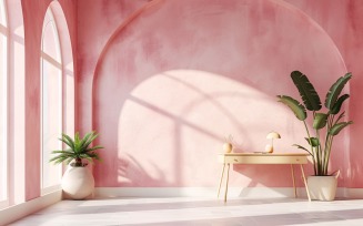 Minimalist Design with Desk & Frame on Pink wall 48