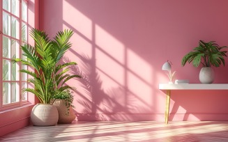 Minimalist Design with Desk & Frame on Pink wall 49