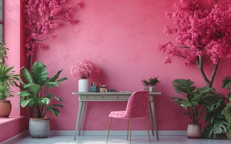 Minimalist Design with Desk & Frame on Pink wall 53