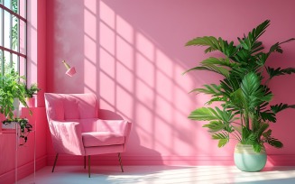 Minimalist Design with Desk & Plant Vase on Pink wall 59