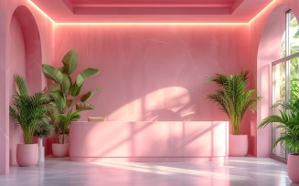 Minimalist Design with Desk & Plant Vase on Pink wall 62