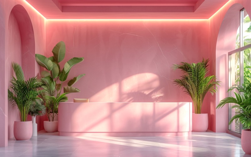 Minimalist Design with Desk & Plant Vase on Pink wall 62 Illustration