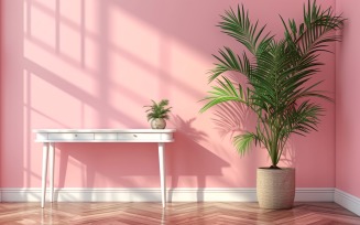 Minimalist Design with Desk & Plant Vase on Pink wall 66