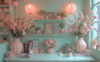 Minimalist Design with Desk & Plant Vase on The Table 78