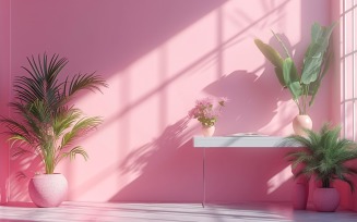 Minimalist Design with Desk on Pink wall 57