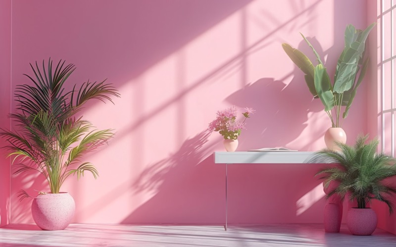 Minimalist Design with Desk on Pink wall 57 Illustration