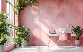 Minimalist Design with Desk on Pink wall 68