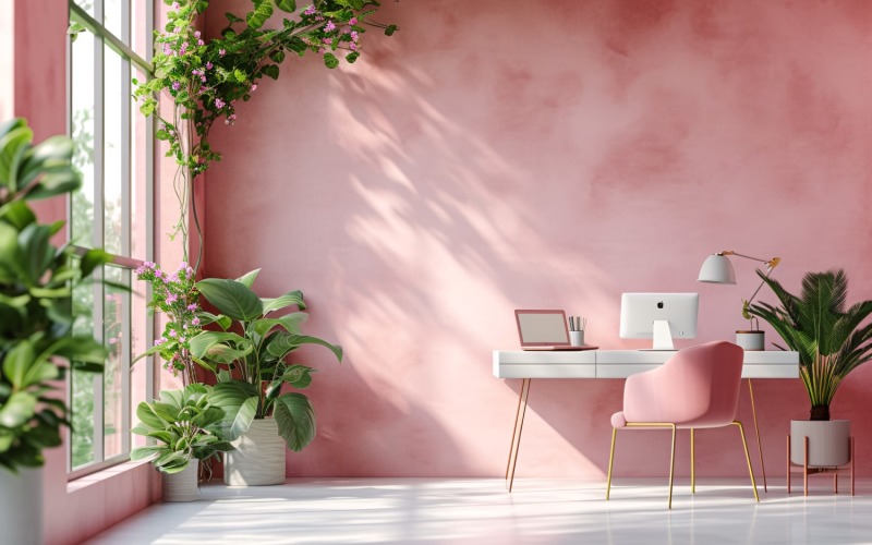 Minimalist Design with Desk on Pink wall 68 Illustration