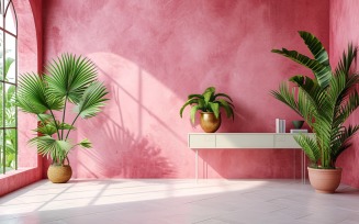 Minimalist Design with Plant Vase on Pink wall 63