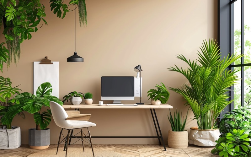 Scandinavian Interior Home Office with Plants & Vases 02 Illustration