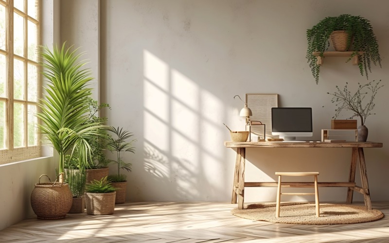 Scandinavian Interior Home Office with Plants & Vases 07 Illustration