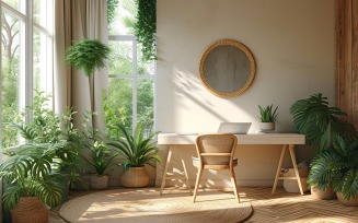 Scandinavian Interior Home Office with Plants & Vases 08