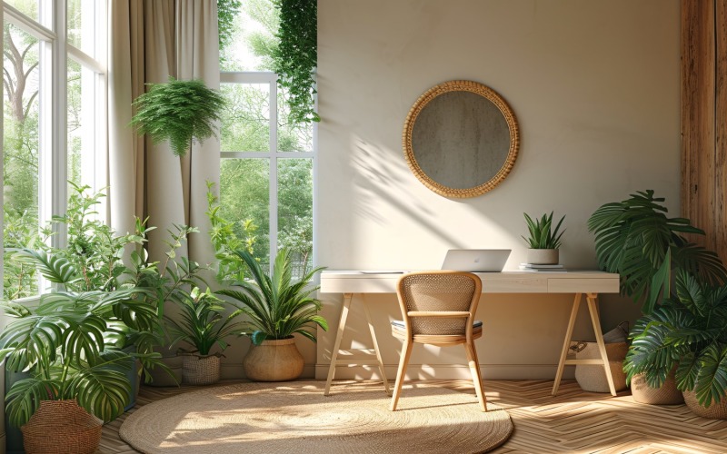 Scandinavian Interior Home Office with Plants & Vases 08 Illustration