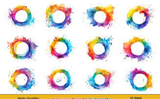 Watercolor rainbow ink splatter clipart, Colorful Splash png set.