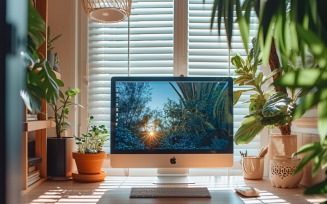 Office Room with computer & vases on the table 169