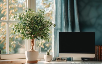 Office Room with computer & vases on the table 170