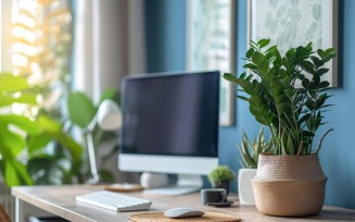 Office Room with computer & vases on the table 171