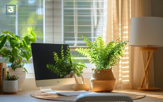 Office Room with computer & vases on the table 173