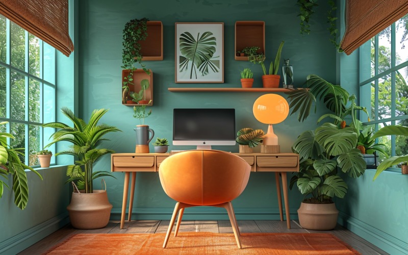 Scandinavian Interior Home Office with Plants & Vases 101 Illustration