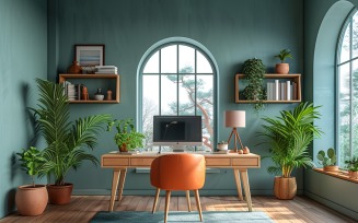 Scandinavian Interior Home Office with Plants & Vases 102