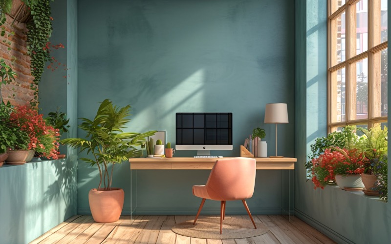 Scandinavian Interior Home Office with Plants & Vases 104 Illustration