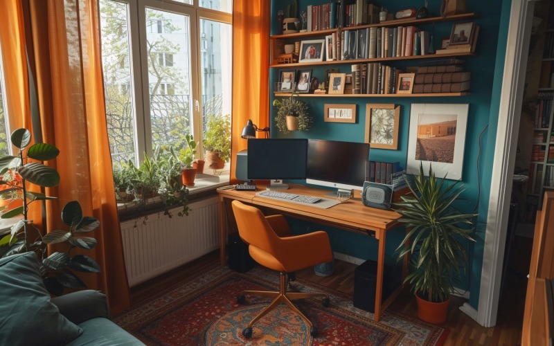 Scandinavian Interior Home Office with Plants & Vases 132 Illustration