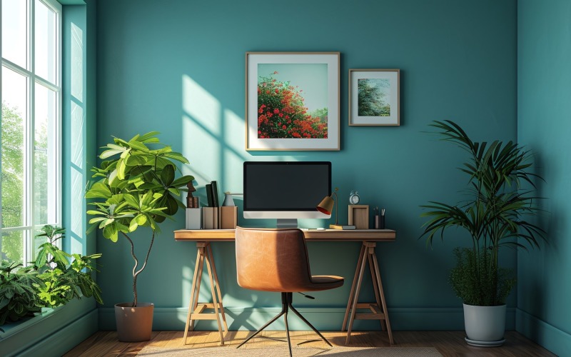 Scandinavian Interior Home Office with Plants & Vases 133 Illustration