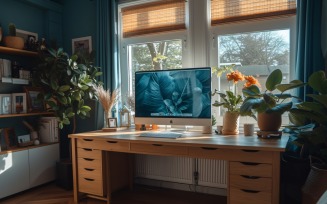 Scandinavian Interior Home Office with Plants & Vases 135