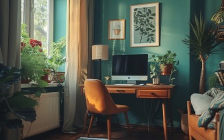 Scandinavian Interior Home Office with Plants & Vases 139