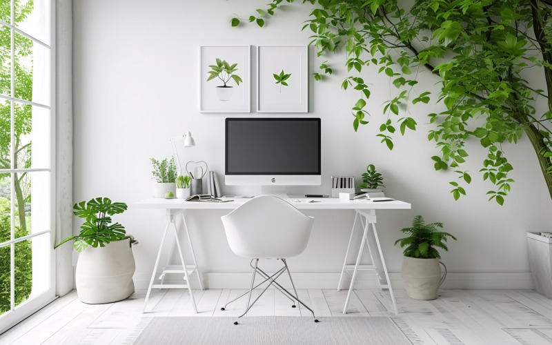 White color office & Plant vases under the table 145 Illustration