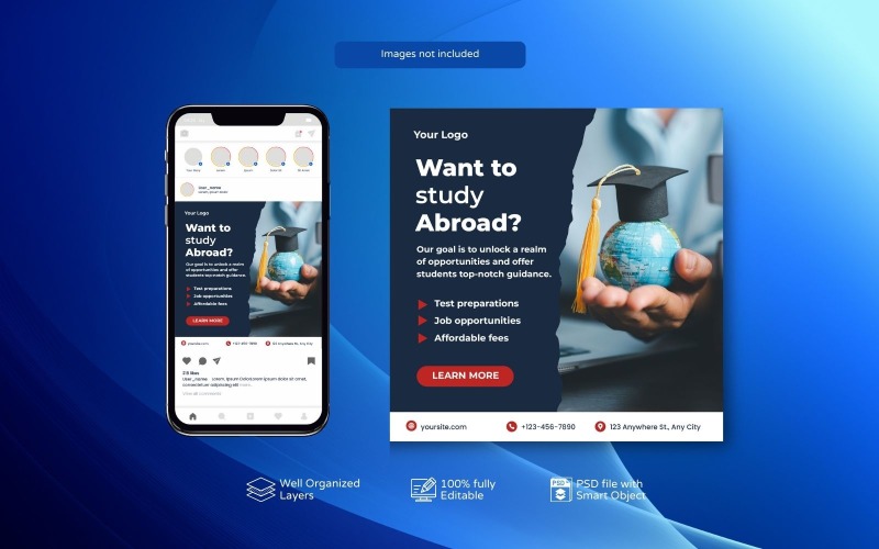 Blue Ultimate PSD Template for Study Abroad Programs Social Media