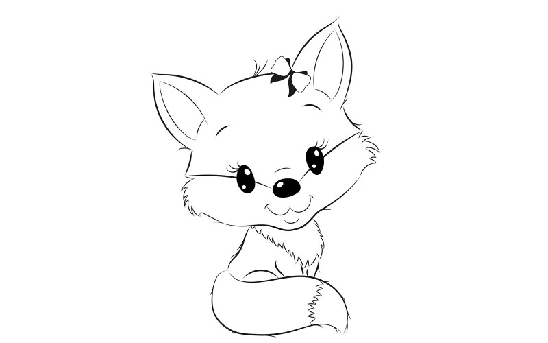 Fox Girl Vector Illustration Coloring Page Vector Graphic