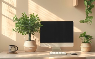 Office Room with computer & vases on the table 176