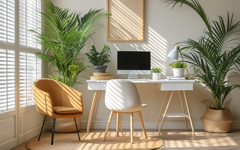 Office Room with Computer & vases on the table 188 Illustration