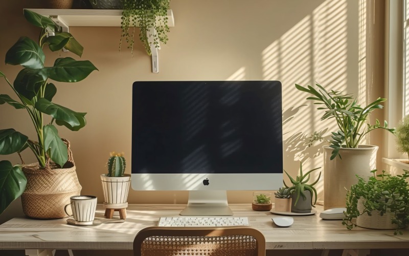 Office Room with Computer & vases on the table 189 Illustration