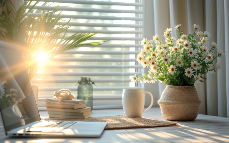 Office Room with Laptop & vases on the table 185 Illustration