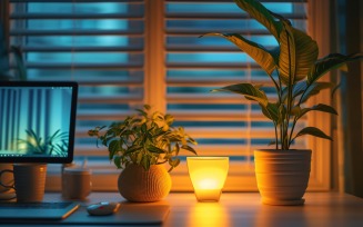 Office Room with Laptop & vases on the table 187