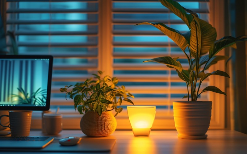 Office Room with Laptop & vases on the table 187 Illustration