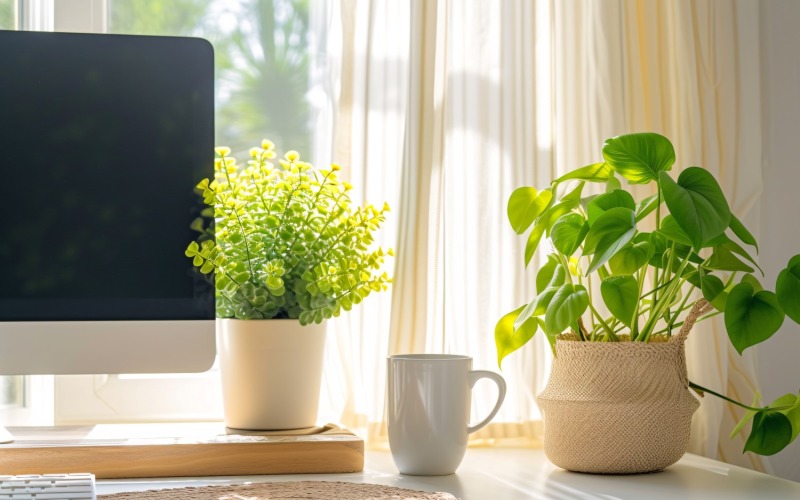 Office Room with Laptop & vases on the table 195 Illustration