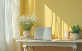 Office Room with Laptop & vases on the table 196