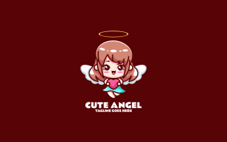 Cute Angel Mascot Cartoon Logo