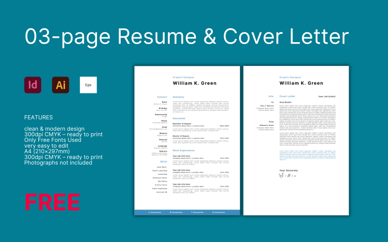 FREE- Professional Resume, Cover Letter Template. Resume Template