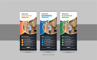 Corporate roll up banner, Business vertical stand rollup Banner or X-banner standee signage template