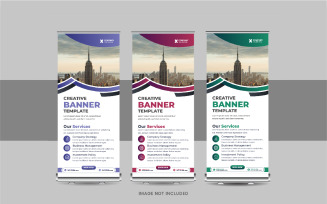 Corporate roll up banner, Business vertical stand rollup Banner or X-banner standee signage