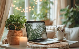 Flowers & Plant vases & Laptop on the table 263