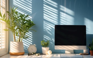 Flowers & Plant vases & Laptop on the table 267