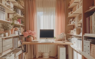 Flowers & Plant vases & Laptop on the table 300