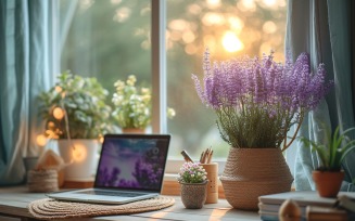 Green Plant vase with Lamp on the table 237