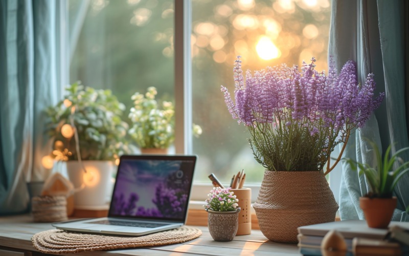 Green Plant vase with Lamp on the table 237 Illustration